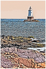 Sakonnet Point Light as Sun Sets - Digital Painting